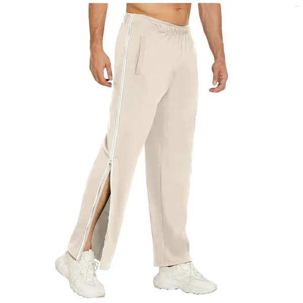 Pantalons pour hommes Pantalons de survêtement pour hommes Ceinture élastique Poche Pantalon de sport Épissage Couleur Jambe large Fermeture à glissière latérale Tear Away Pantalon de basket-ball Streetwear