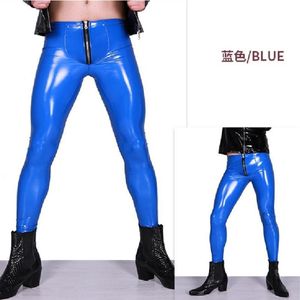 Pantalones para hombres Hombres delgados delgados de cuero brillante Nicho pantalones PVC Látex Amoniaco Faux Punk Legging Glossy Brilly Pencil231U