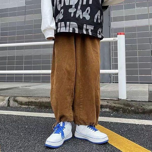 Pantalons pour hommes pantalons en velours côtelé décontracté sensation de chute jambe large radis 2023 japonais jeunesse loisirs institut noir kaki mode