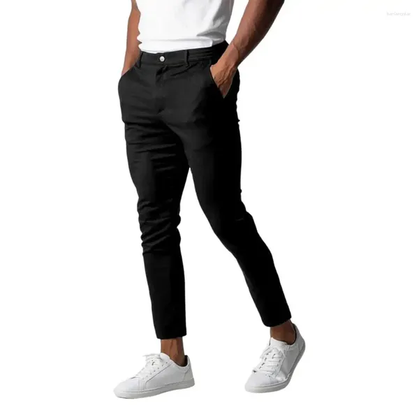 Pantalons pour hommes Pantalons pour hommes Pantalons élégants Slim Fit Business avec taille élastique Bouton Fermeture Poches Doux Respirant Formel pour le travail