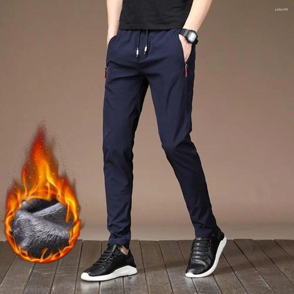 Pantalons pour hommes Pantalons pour hommes Couleur unie Poche Taille élastique Peluche Coupe ajustée Garder au chaud Cordon de serrage Mi-pantalon Jogger Sportswear