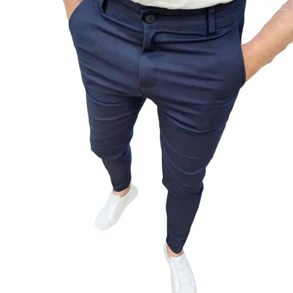 Pantalons pour hommes Pantalons pour hommes Couleur unie Crayon super doux Coupe ajustée Taille moyenne