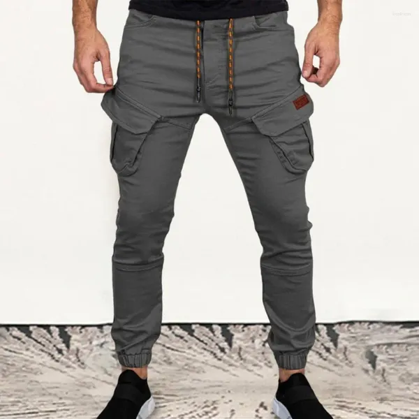 Pantalones para hombres Pantalones para hombres Primavera Otoño Cargo Color Sólido Multi Bolsillos Cordón Alto Cintura Tobillo Atado Streetwear