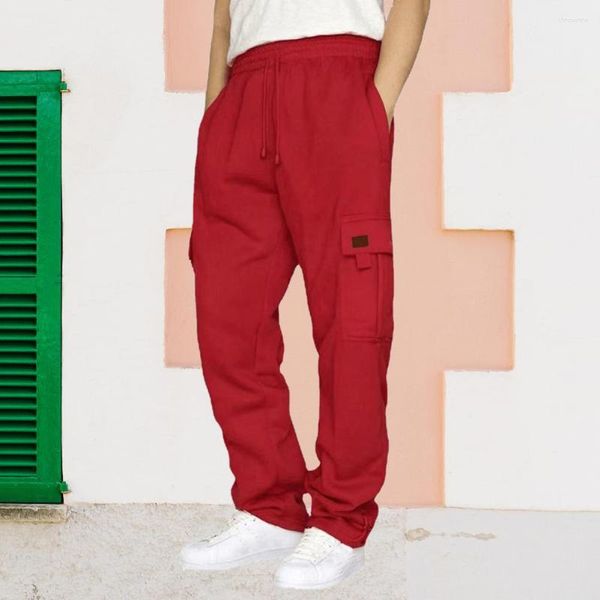 Pantalones de hombre Pantalones de pierna ancha para hombre Versátil Cargo elegante con cintura elástica Cordón para informal