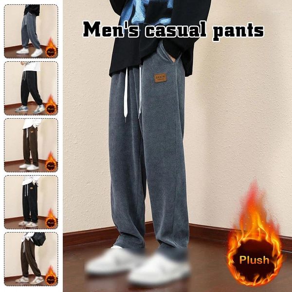 Pantalones de hombre Pantalones de pana de invierno con cordón de felpa gruesa Casual Pantalones rectos sueltos Pantalones de chándal holgados