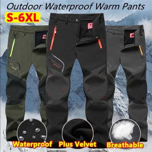 Pantalones de hombre Hombres Invierno Nuevo Cálido Senderismo Senderismo Pesca Camping Escalada Pantalones Oversize 6XL Impermeable Al aire libre Mujeres Ciclismo Pantalones de lana W0325