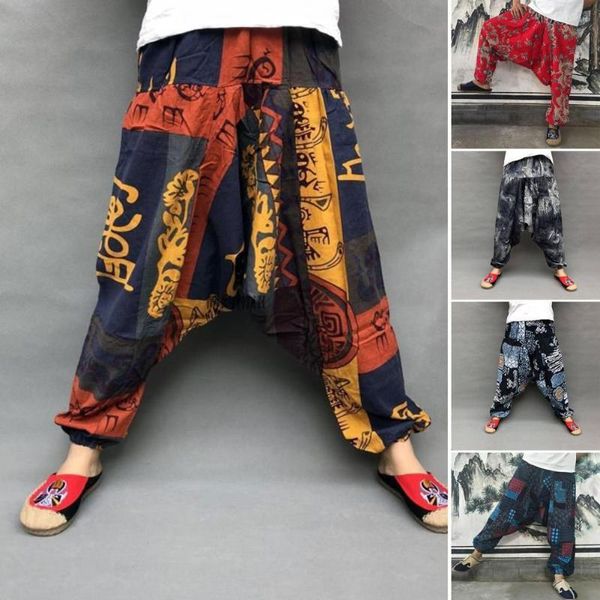 Pantalones de hombre Hombres Mujeres Baggy Harem Hip Hop Joggers Pantalones sueltos ocasionales Entrepierna ancha Pierna Algodón Lino Pantalones Hombre