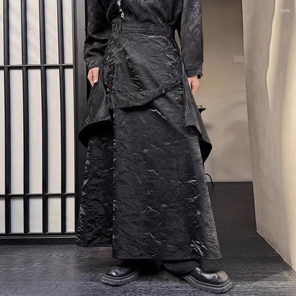 Pantalons pour hommes Hommes Femmes Mode Lâche Casual Plissé Jacquard Samurai Jupe Chinois Streetwear Gothique Vintage Jupes Vêtements de scène