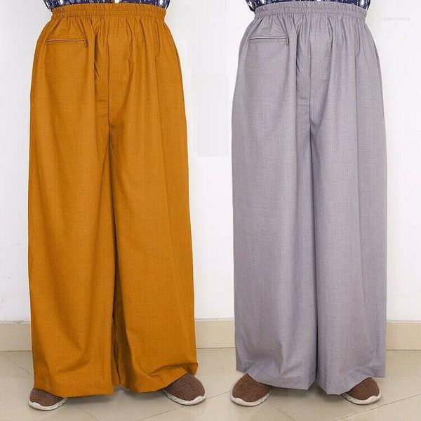 Pantalones para hombres Hombres Mujeres Monje Pantalones de algodón Pierna ancha Bolsillo Budismo Ajuste suelto Confort Ropa budista