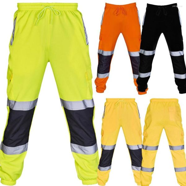 Pantalones para hombres Hombres Trabajo Alta Visibilidad Uniforme Fondos Seguridad Sudor Raya Reflectante Suelto Correr Pantalón Patchwork Ropa de trabajo Pantalón