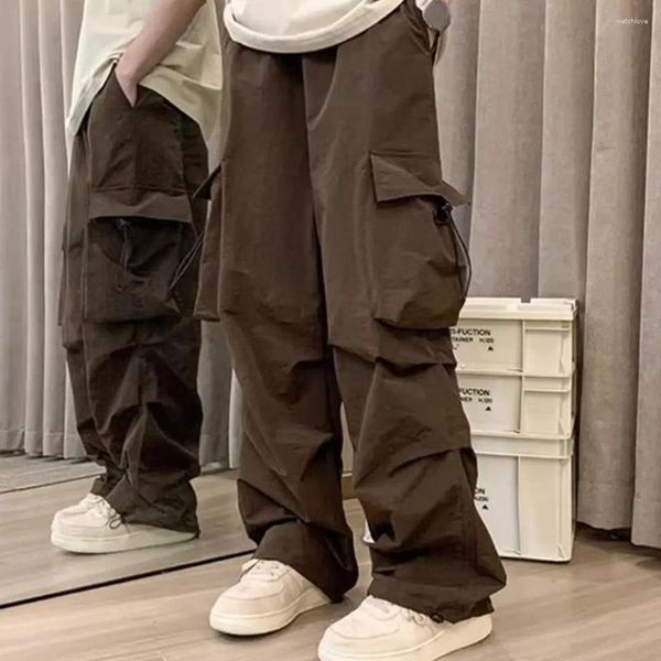 Pantalones para hombres Pantalones de trabajo para hombres Estilo de calle Carga con múltiples bolsillos Ajuste suelto Cintura elástica para la moda Hop Longitud completa