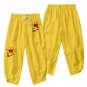 Pantalons pour hommes Hommes Jaune Floral Print Harem Cordon Joggers Pantalon Lâche Streetwear Casual