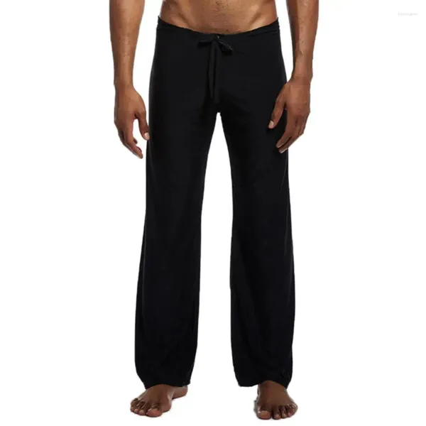 Pantalones para hombres yoga de cintura baja cordillera de pijama solo suelto deportes delgados pantalones elásticos cómodos