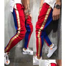 Herenbroek Men039S Stripe Gym Cargo Combat Trousers Tracksuit Bot Skinny Joggers Sweat Track 2022Work6387479 Drop Delivery Apparel DHRCG