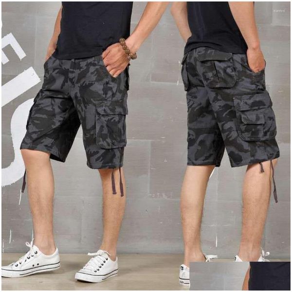 Pantalons pour hommes Hommes 2023 Summer Baggy MTI Pocket Shorts militaires Hombre Cargo Loose Breeches Mâle Long Camouflage Bermuda Capris Drop D Dhhyt