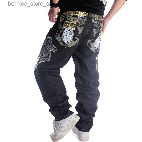 Pantalones para hombres Pantalones vaqueros holgados para hombre Monopatín recto Ala bordado Pierna ancha Pantalones de mezclilla Hip Hop Nueva moda Street Dance Hip-Hop Rap Jeans Q231201