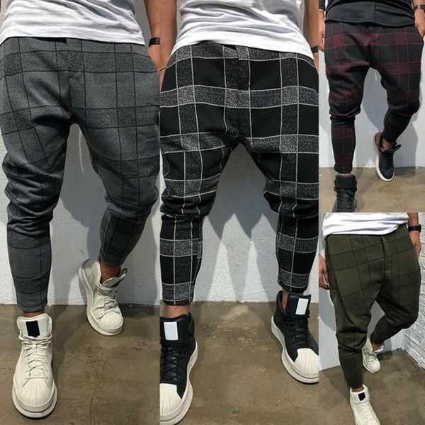 Pantalones de hombre Hombres Niños Plaid Harem Casual Tartan Pantalones largos Slim Fit Lápiz Bottoms