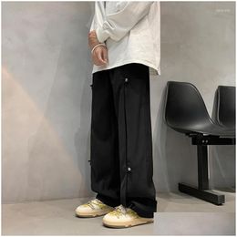 Pantalon Homme Boutons Décor Plissé Devant Tendance Hommes Automne Printemps Chic Ins Mâle Américain Rétro Y2K Safari Hip Hop Garçon Pantalon Dr Dha2Y