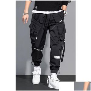 Herenbroeken Heren Vracht Fashion Hip Hop Mti-pocket broek Trendy Streetwear Solid Sweat Pantalones Casuales Para Hombre Drop Dhlc0