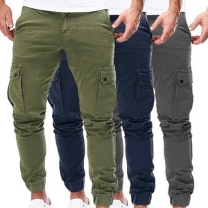 Pantalon masculin pantalon militaire cargo avec bracelet de couleur de couleur solide pantalon cargo de poche décontracté 2021 Automne Sportswearl2404