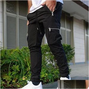 Pantalons pour hommes Hommes Cargo Track Hommes Slim Fit Pantalon d'entraînement Mâle Mti-Pocket Casual Skinny Sportswear Drop Livraison Vêtements Vêtements Dhro8