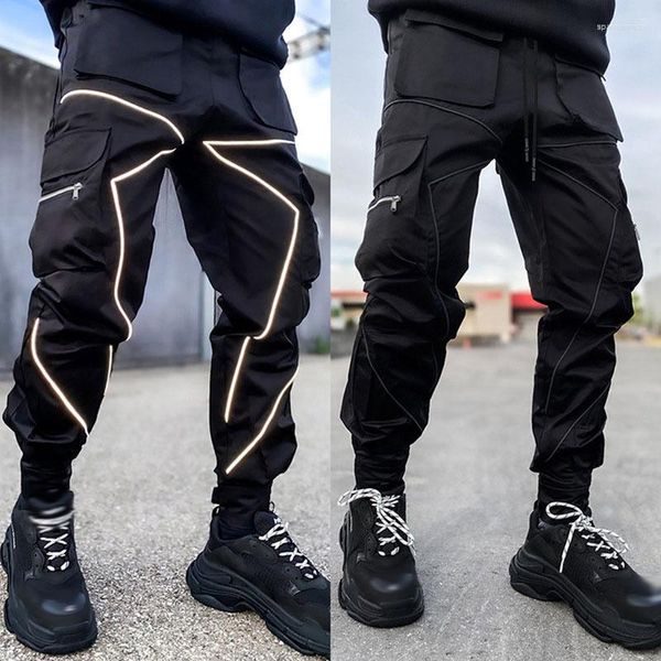 Pantalones de Hombre para Hombre Casual negro Cargo gimnasio suelto de talla grande a rayas Multi bolsillo deportes Fitness Hip Hop Jogger Pantalones Hombre