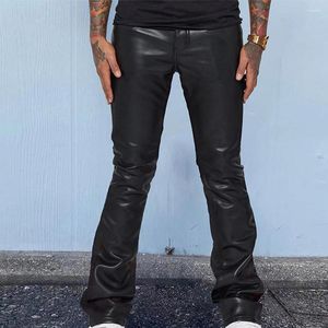 Pantalons pour hommes Hommes Casual Faux Cuir Mi-Taille Mince Rétro Punk Hip Hop Pantalon Lâche Imprimé Mode Moto