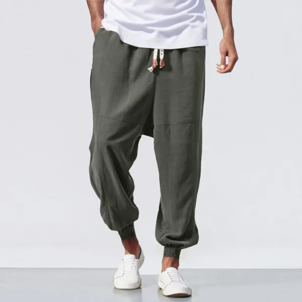 Pantalons pour hommes Leggings décontractés pour hommes Pantalons de style rétro japonais Pieds groupés Lâche Couleur unie Longue avec poches latérales à cordon