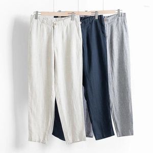 Pantalones para hombres para hombre lino premium faja flojo patas rectas rectas elásticas cintura con cordón de verano yoga largo