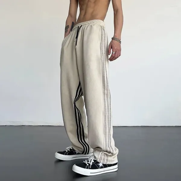 Pantalons pour hommes Hommes Casual Trois rayures verticales Rétro Lâche Droite Sans genre Street Fashion Couple Unisexe