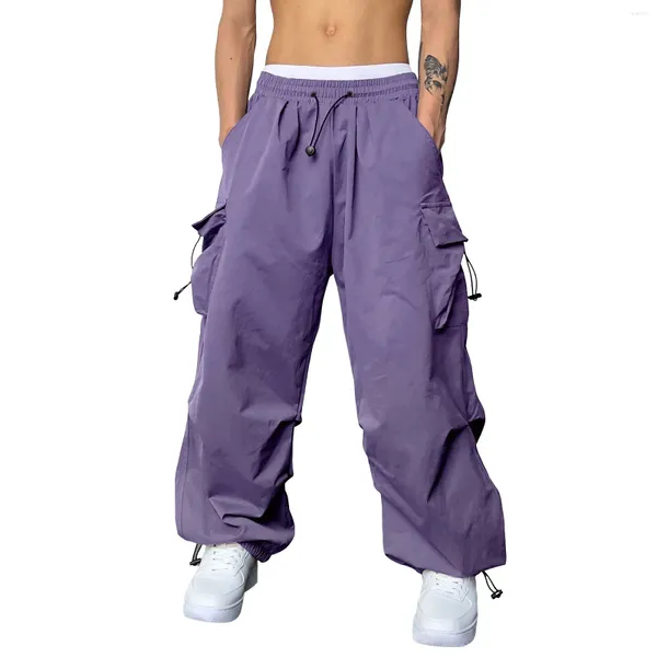 Pantalons pour hommes Hommes Casual Taille Couleur Sports Chapeau Multi Tissé Poche Corde Solide Street Cargo Jogging Streetwear Exercice Entraînement