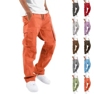 Pantalon pour hommes Hommes Casual Taille Multi Tissé Poche Cordon Couleur Solide Street Bib H Bas Sock Plat Avant