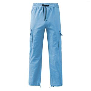 Pantalon pour hommes Hommes Casual Taille Multi Tissé Poche Cordon Couleur Solide Couleur Chaude Et Fourre-Tout Gommage Avec Poches Longue Échelle