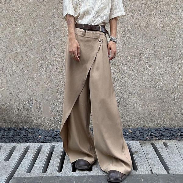 Pantalones para hombres para hombre estilo chino plisado empalme doble capa irregular color sólido culottes sin género moda tendencia casual pierna ancha