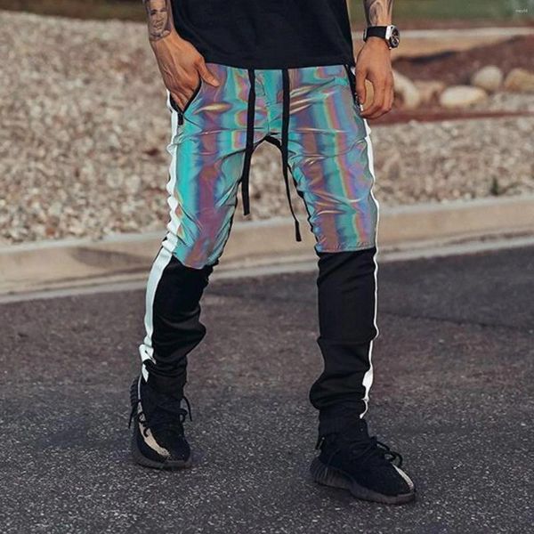 Pantalons pour hommes Mens Coloré Réfléchissant Casual Hip Hop Leg Bottoms Randonnée Pantalon de survêtement