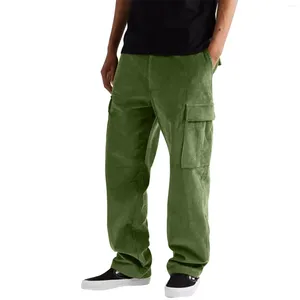 Pantalons pour hommes Hommes Corduroy Cargo Couleur Solide Multi Poche Salopette droite High Street Casual Workwear Pantalon ample