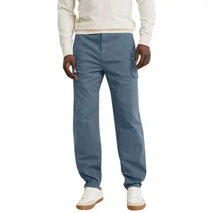 Pantalones para hombres para hombre algodón carga moda simple color sólido cintura elástica monos casual de gran tamaño sueltos tácticos hombres