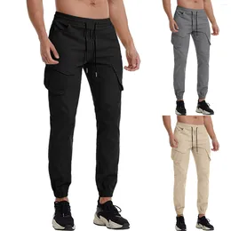 Pantalons pour hommes hommes coton quatre saisons mode Simple couleur unie taille élastique salopette pantalon décontracté hommes Cargo grand et grand