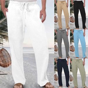 Pantalon masculin pour hommes pantalon de lin en coton couleur solide pantalon en lin respirant masculin
