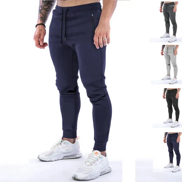 Pantalones para hombres Pantalones deportivos de algodón para hombre GYM Track Sweetpants Joggers Casual Entrenamiento Entrenamiento Cremallera Bolsillo Fitness Hombre Correr