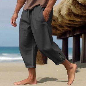 Pantalon masculin mens pantalon recadré crampon de taille élastique couleur solide poche lâche patchwork profonde entre les vacances d'été douces grayl2403