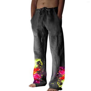 Pantalones de hombre Moda casual de algodón y lino Impreso Bolsillo con cordones E Motion para hombres Pantalones deportivos