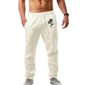 Pantalones de hombre Moda para hombre Casual Impreso Bolsillo de lino con cordones Tamaño grande Big Tall Black White 8Men's
