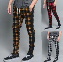 Pantalons pour hommes Mode décontractée Street Wear Plaid Slim Cool Pantalon avec 3 couleurs Style Streetwear japonais
