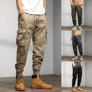 Pantalones para hombres moda para hombre de bolsillo de algodón suelto encaje de la cintura elástica pantalones de mezclilla en general hombres de carga