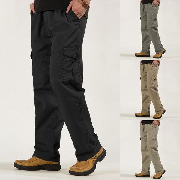 Pantalones para hombres pantanos de sudago de algodón suelto de algodón suelto de bolsillo de talla de talla de talla elástica pantalones pantalones hombres