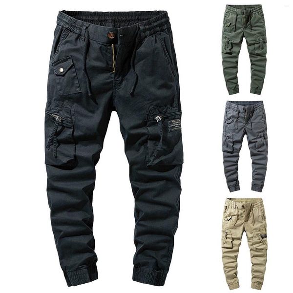 Pantalones para hombres para hombre ropa de trabajo casual de moda con múltiples bolsillos de algodón puro cintura elástica streetwear pantalones de chándal ejercicio senderismo