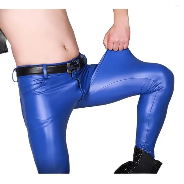 Pantalons pour hommes Hommes Faux Cuir Crayon Casual Moto PU Pantalon Convexe Entrejambe Épais Leggings Style Stage Skinny Jeans