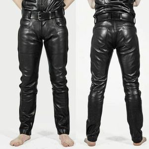 Calças masculinas Mens Faux Couro PU Material Preto Slim Fit Calças de Motocicleta para Masculino 231218