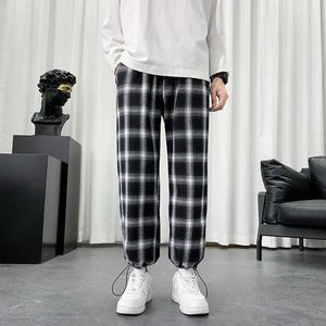 Herenbroek Heren Flat Bottom Boded Pants Zomer Katoen Casual losse hiphop Pocket Sport Modieuze straatkleding Koreaanse harem Q240429